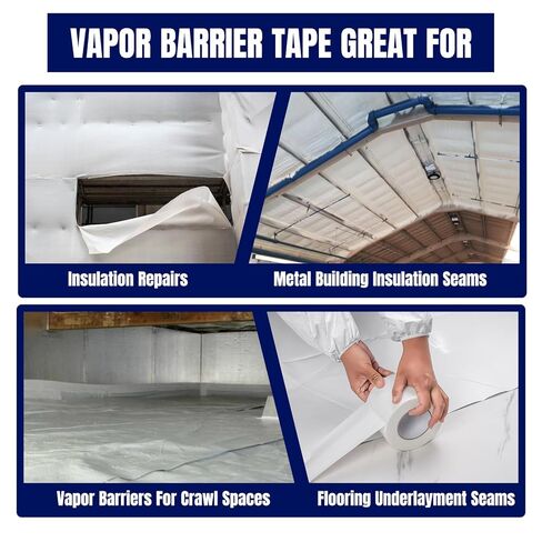 Vapor Barrier Tape, 3" Wide x 180' Long, 6 Roll, Polyethylene Tape, for Moisture Barriers and Crawl Spaces, Waterproof Seal and Seam Tape for Underlayment, Insulation and Plastic Liners in Saudi Arabia