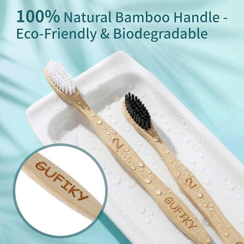 Gufiky Bamboo Toothbrushes - 10 Pack, Soft Castor Oil Bristles Natural Toothbrush, Biodegradable, Non-Toxic Eco-Friendly Wooden Toothbrush for Adults, Plastic-Free Toothbrush & Packaging in Kuwait