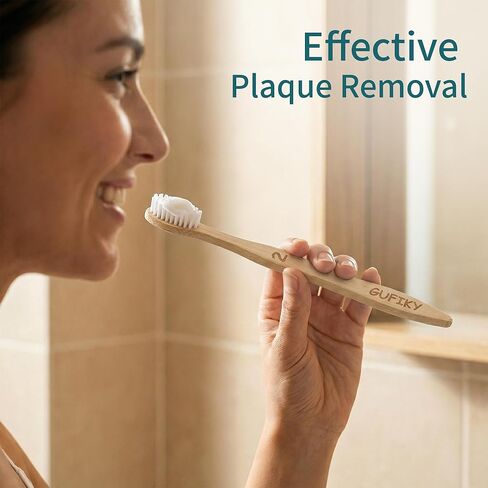 Gufiky Bamboo Toothbrushes - 10 Pack, Soft Castor Oil Bristles Natural Toothbrush, Biodegradable, Non-Toxic Eco-Friendly Wooden Toothbrush for Adults, Plastic-Free Toothbrush & Packaging in Kuwait