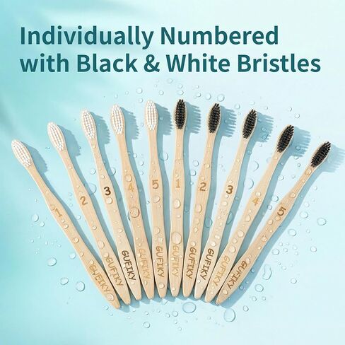 Gufiky Bamboo Toothbrushes - 10 Pack, Soft Castor Oil Bristles Natural Toothbrush, Biodegradable, Non-Toxic Eco-Friendly Wooden Toothbrush for Adults, Plastic-Free Toothbrush & Packaging in Kuwait