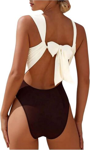 SOLY HUX Women's Monokini Swimsuits Color Block Bow Backless One Piece Bathing Suits Summer Beachwear in Saudi Arabia