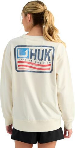 HUK Women's Edisto Terry Crew, Lightweight Terry Cloth Sweatshirt, Soft Casual Coastal Pullover for Women in Saudi Arabia