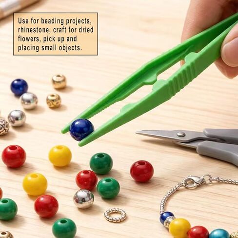 Markeny 100 Pack Plastic Tweezers Assorted Colors Plastic Beads Tweezers First Stickers Beading Projects Handmade DIY for Jewelry Making DIY Crafts in Kuwait