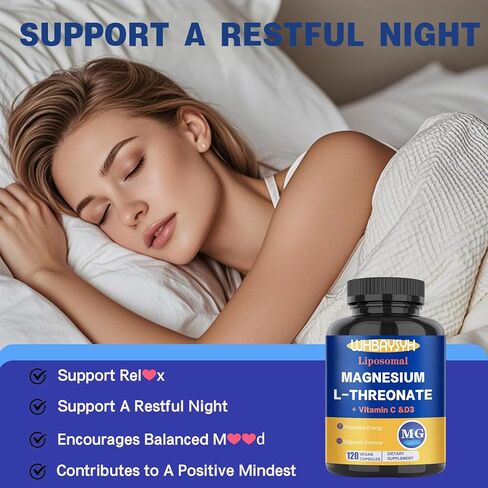 Magnesium L-Threonate Supplement 2000mg,Liposomal Magnesium Threonate High Absorption for Energy &Immune,Vegan, Non-GMO,120 Capsules(Pack of 1) in Kuwait
