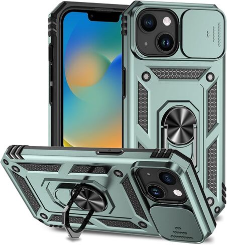 Hitaoyou Compatible with iPhone 15 Case, iPhone 15 Case with Camera Cover & Kickstand Military Grade Shockproof Heavy Duty Protective with Magnetic Car Mount Holder Case for iPhone 15 Red in Saudi Arabia