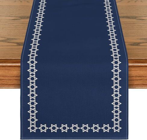 وضع Artoid السداسية Hanukkah الجدول عداء، نجمة داود اليهودية Chanukah عطلة المطبخ طاولة الطعام الديكور لديكور المنزل الطرف 13x72 بوصة in Kuwait