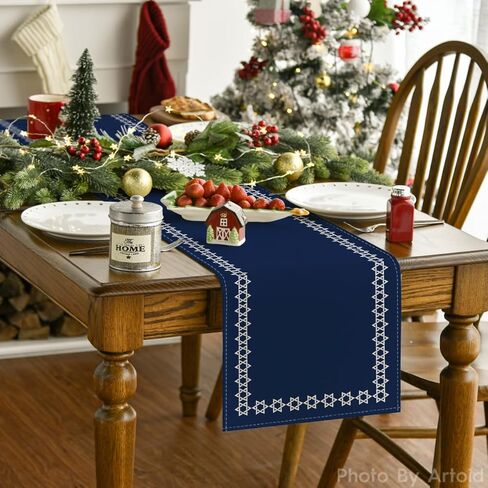 وضع Artoid السداسية Hanukkah الجدول عداء، نجمة داود اليهودية Chanukah عطلة المطبخ طاولة الطعام الديكور لديكور المنزل الطرف 13x72 بوصة in Kuwait