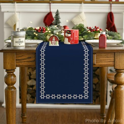 وضع Artoid السداسية Hanukkah الجدول عداء، نجمة داود اليهودية Chanukah عطلة المطبخ طاولة الطعام الديكور لديكور المنزل الطرف 13x72 بوصة in Kuwait