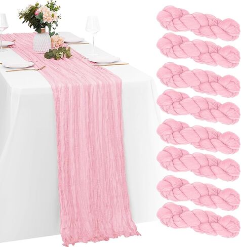 8 Pack Pink Cheesecloth Table Runner 21x120 Inch Gauze Table Runners 10FT Long Semi Sheer Boho Cheese Cloth Fabric Light Pink Table Runner Bulk for Wedding,Party,Baby Shower,Bridal Shower Decoration in Kuwait