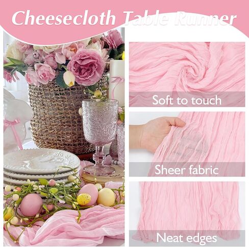 8 Pack Pink Cheesecloth Table Runner 21x120 Inch Gauze Table Runners 10FT Long Semi Sheer Boho Cheese Cloth Fabric Light Pink Table Runner Bulk for Wedding,Party,Baby Shower,Bridal Shower Decoration in Kuwait