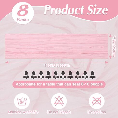 8 Pack Pink Cheesecloth Table Runner 21x120 Inch Gauze Table Runners 10FT Long Semi Sheer Boho Cheese Cloth Fabric Light Pink Table Runner Bulk for Wedding,Party,Baby Shower,Bridal Shower Decoration in Kuwait