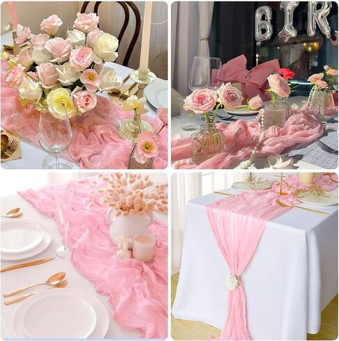 8 Pack Pink Cheesecloth Table Runner 21x120 Inch Gauze Table Runners 10FT Long Semi Sheer Boho Cheese Cloth Fabric Light Pink Table Runner Bulk for Wedding,Party,Baby Shower,Bridal Shower Decoration in Kuwait
