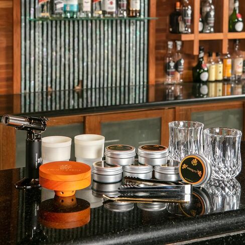 Silva Imbue Whiskey Smoker Kit with Torch – 6 Wood Chips, Oak Lid, Glasses, Ice Molds, Bar Tools & Recipe Book – Whiskey & Bourbon Cocktail Smoker Set in Kuwait
