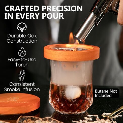 Silva Imbue Whiskey Smoker Kit with Torch – 6 Wood Chips, Oak Lid, Glasses, Ice Molds, Bar Tools & Recipe Book – Whiskey & Bourbon Cocktail Smoker Set in Kuwait