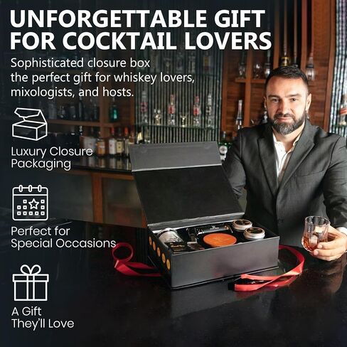 Silva Imbue Whiskey Smoker Kit with Torch – 6 Wood Chips, Oak Lid, Glasses, Ice Molds, Bar Tools & Recipe Book – Whiskey & Bourbon Cocktail Smoker Set in Kuwait