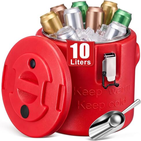 meekoo 10L Large Insulated Ice Bucket with Lid and Scoop Double Wall Stainless Steel Insulated Ice Buckets for Party Cooler for Wine Champagne Beer Cocktails Outdoor Beach Poolside Chilling Use in Kuwait