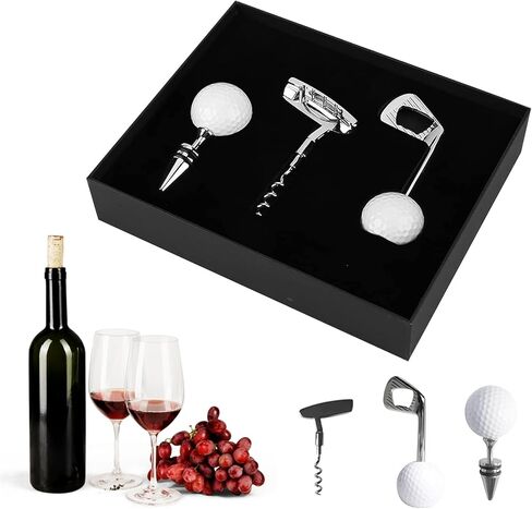 Golf Club Bottle Opener, Wine Opener & Stoppers Set Zinc Alloy Manual Wine Bottle Opener for Golf & Wine Lovers, Set of 3 in Kuwait