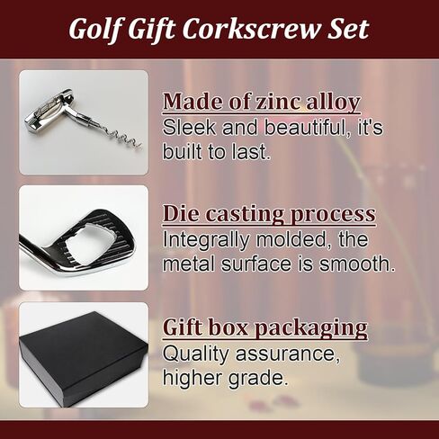 Golf Club Bottle Opener, Wine Opener & Stoppers Set Zinc Alloy Manual Wine Bottle Opener for Golf & Wine Lovers, Set of 3 in Kuwait