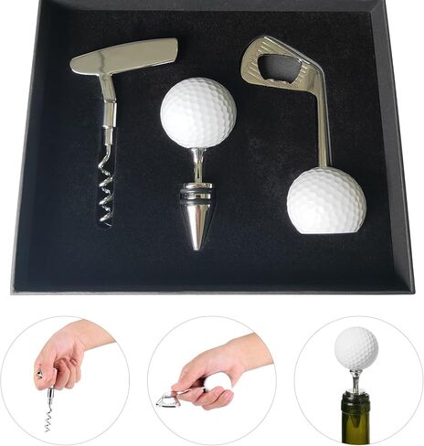 Golf Club Bottle Opener, Wine Opener & Stoppers Set Zinc Alloy Manual Wine Bottle Opener for Golf & Wine Lovers, Set of 3 in Kuwait