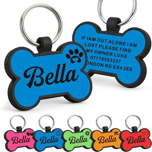 Silicone Dog Tags Engraved for Pets Personalized Soundless Pet ID Tag Light Dog Name Tags Silent Dog Id Tags Custom Dog Tags for Cats Puppy Kitty 2 Shapes & 5 Colours (Pink Bone) in Saudi Arabia