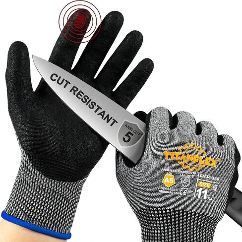 TitanFlex Cut Resistant Gloves ANSI A5, Work Gloves with Sandy Nitrile Grip,Black in Kuwait