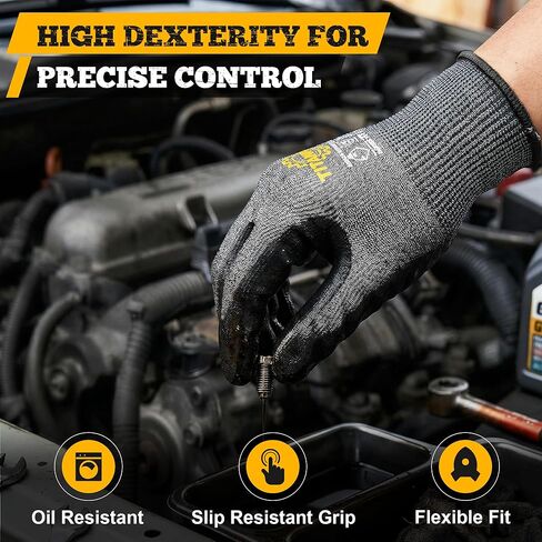 TitanFlex Cut Resistant Gloves ANSI A5, Work Gloves with Sandy Nitrile Grip,Black in Kuwait