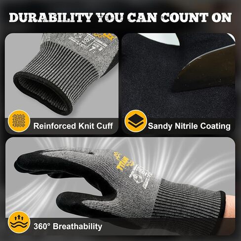 TitanFlex Cut Resistant Gloves ANSI A5, Work Gloves with Sandy Nitrile Grip,Black in Kuwait