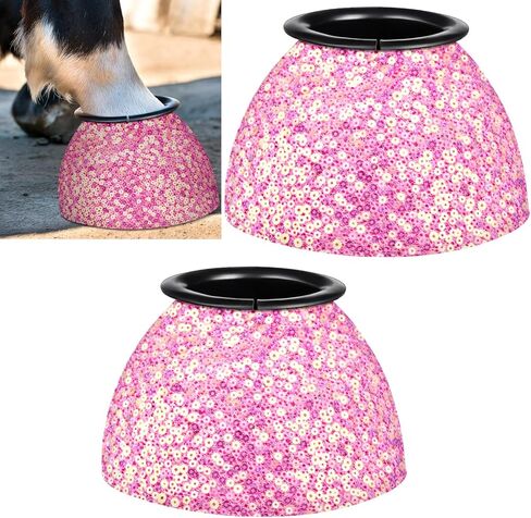 1 Pair Pink Sparkle Women's Horse Bell Boots Rubber Equine Bell Boots Protect Against Hoof Frictionless Design for Female Equine Hoof Care Quick Wrap Shield Horse Racing Festival in Kuwait