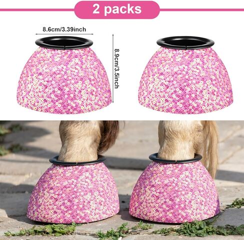1 Pair Pink Sparkle Women's Horse Bell Boots Rubber Equine Bell Boots Protect Against Hoof Frictionless Design for Female Equine Hoof Care Quick Wrap Shield Horse Racing Festival in Kuwait