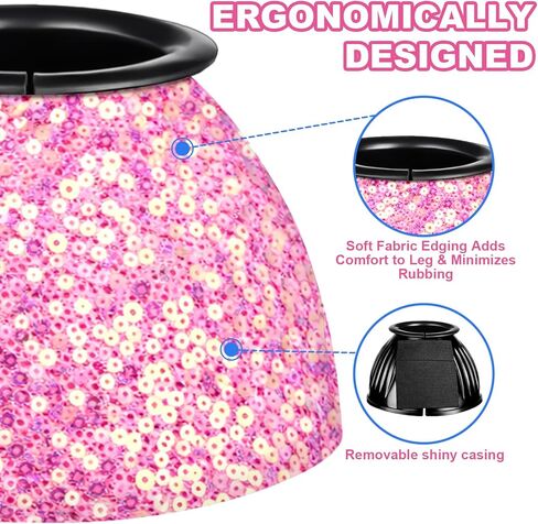 1 Pair Pink Sparkle Women's Horse Bell Boots Rubber Equine Bell Boots Protect Against Hoof Frictionless Design for Female Equine Hoof Care Quick Wrap Shield Horse Racing Festival in Kuwait