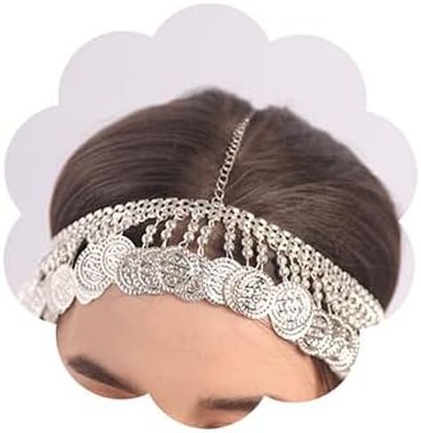 Teyglen خمر عملة شرابة رئيس سلسلة الذهب عملة الرأس غطاء الرأس الزفاف غطاء الرأس زي اكسسوارات الشعر للنساء مهرجان حفلة موسيقية الزفاف (الفضة) in Kuwait