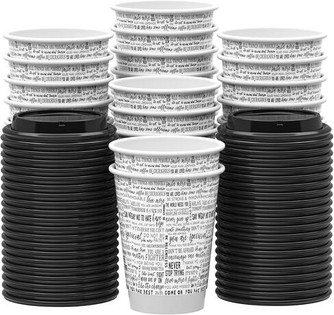SPRINGPACK Disposable Paper Coffee Cups with Lids, 100 pack 12 oz Double Wall Paper Cups, Insulated Takeaway To Go Hot Drinking Cups for Home Office Travel Wedding Party Supply in Kuwait