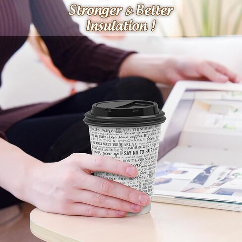 SPRINGPACK Disposable Paper Coffee Cups with Lids, 100 pack 12 oz Double Wall Paper Cups, Insulated Takeaway To Go Hot Drinking Cups for Home Office Travel Wedding Party Supply in Kuwait
