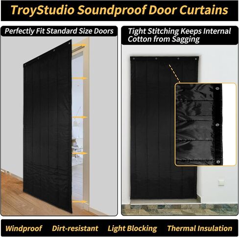 بطانية عازلة للصوت للباب السميك من TroyStudio، مقاس 37.5 × 86.6 × 0.8 بوصة، ورقة حاجز صوت نافذة ثقيلة، مقسم ستارة منزلية لتخميد الصوت، مانع الضوضاء لاستوديو تسجيل الموسيقى على جدار غرفة النوم in Kuwait