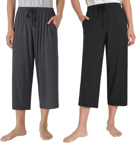 Latuza Women's Bamboo Viscose Wide Leg Capri Pajama Pants Loose Lounge Capris in Saudi Arabia