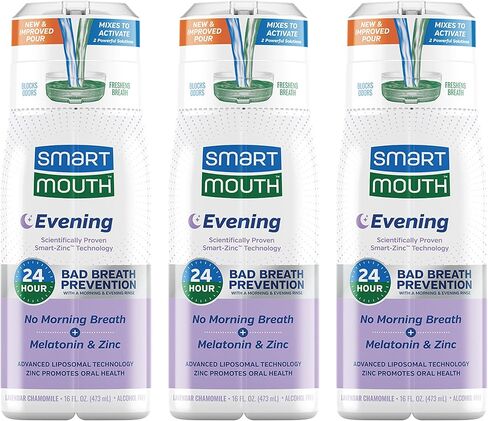 SmartMouth Advanced Liposomal Evening Mouthwash - No Morning Breath - Melatonin & Zinc - Dual-Solution Zinc-Activated Nighttime Mouthwash - Lavender & Chamomile - Alcohol Free - 16 fl oz, 2-Pack in Kuwait
