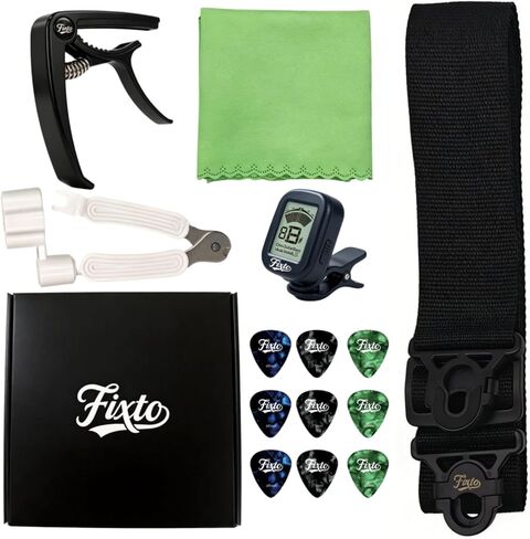 Guitar Accessories Kit – Guitar Strap, Capo, Tuner, Picks, String Winder and Cleaning Cloth for Acoustic, Electric, Bass & Ukulele – Ideal Guitar Gifts for Beginners and Professionals in Saudi Arabia