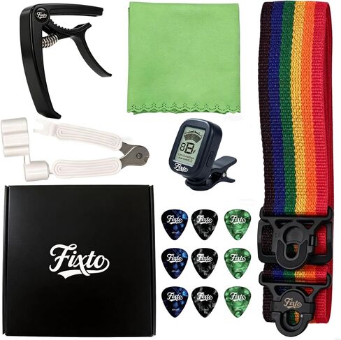 Guitar Accessories Kit – Guitar Strap, Capo, Tuner, Picks, String Winder and Cleaning Cloth for Acoustic, Electric, Bass & Ukulele – Ideal Guitar Gifts for Beginners and Professionals in Saudi Arabia