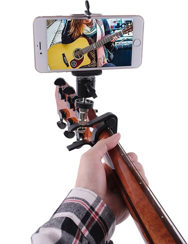 حامل هاتف لأفكار هدايا مشغل الجيتار للجيتار كابو Android وiPhone متوافق مع قاعدة تثبيت الرأس ومشبك الرقبة للهاتف الخلوي ومساعد الموسيقيين وعشاق الجيتار وإكسسوارات هدايا رائعة للرجال in Kuwait