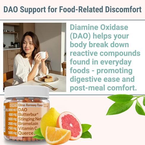 SHIZAM DAO Bromelain Enzyme Gummies with Butterbur Quercetin Stinging Nettle Root Extract, DAO Diamine Oxidase Enzyme, Powder Tincture Tablet Tea Alt Supplement, Leaf 500mg in Kuwait