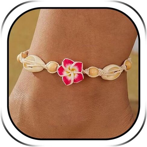 Shell Anklets for Women Shell Beach Jewelry Accessories White Pink Black Flower Ankle Bracelet Summer Vacation Dress Outfits in Saudi Arabia