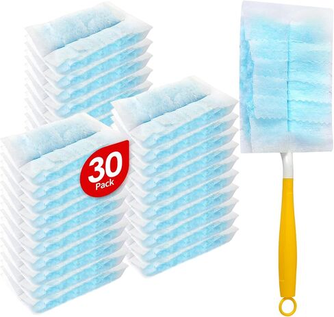 60 Count Microfibre Feather Duster Refills Compatible with Swiffer Dusters, Disposable Static Dust Removal Refills, Multi-Surface Duster with 1 Pcs Short Handle(Unscented, Pack of 1) in Saudi Arabia