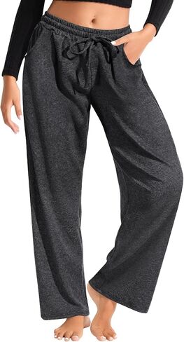 Wide Leg Pants for Women with Pockets Loose Fit Lounge Trousers Soft Stretch Comfy Casual Drawstring Pull On Pants in Saudi Arabia