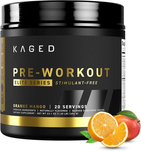 Kaged Pre Workout Elite Stim Free Powder | Orange Mango | Pre-Workout with Creatine, Beta Alanine, L-Citrulline, BCAAs | Caffeine Free | Pre Supplements for Men & Women | 20 Servings in Saudi Arabia