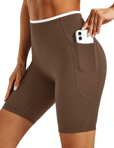 MAGCOMSEN Women's 8" Biker Shorts High Waisted Tummy Control Yoga Workout Shorts with Pockets Running Gym Spandex in Kuwait