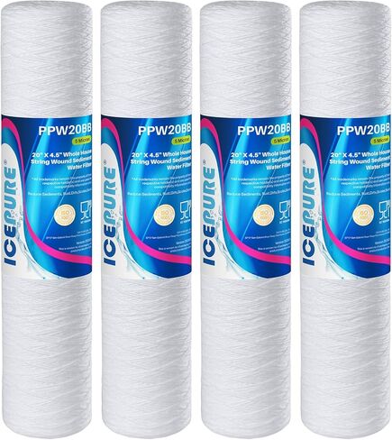 خرطوشة فلتر مياه رواسب الجروح من ICEPURE 5 ميكرون 4.5 بوصة × 20 بوصة لمياه الآبار، بديلة لWP5BB20P/WP25BB20P، SDC-45-2005، SP-WP5-20BB، SWC-45-2005، 3 عبوات in Kuwait