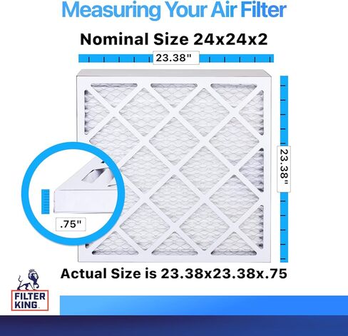 فلتر هواء Filter King 24x24x2 (MERV 8) (6 عبوات) مرشحات فرن التيار المتردد للتحكم في الغبار والحساسية، صنع في الولايات المتحدة الأمريكية، HVAC، مطوي، إلكتروستاتيكي (الحجم الفعلي: 23.5 × 23.5 × .75) in Kuwait