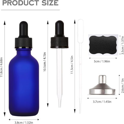 2 oz Frosted Blue Glass Dropper Bottles,4 Pack 60ml Empty Reusable Leak Proof Thick Tincture Bottles for Essential Oils,Hair Oil,Liquids,Laboratory,Pharmacist Bottle,Perfumery Aromatherapy in Kuwait