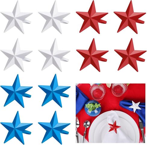 24Pack Napkin Ring Holders July of 4, Patriotic Star Red Blue White Festive Serviette Buckle Holder for Independence Day, Ceremony Table Dinner(Set of 24) in Kuwait