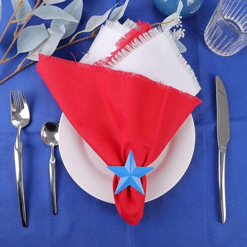 24Pack Napkin Ring Holders July of 4, Patriotic Star Red Blue White Festive Serviette Buckle Holder for Independence Day, Ceremony Table Dinner(Set of 24) in Kuwait
